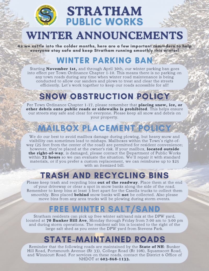 Stratham Public Works Winter Announcements